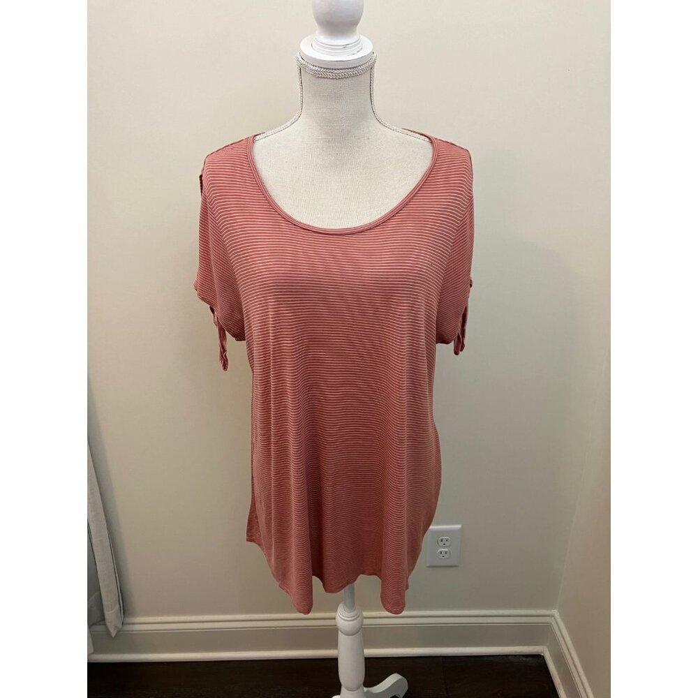 LC Lauren Conrad Pink White Striped Split Sleeve Top Size XXL
